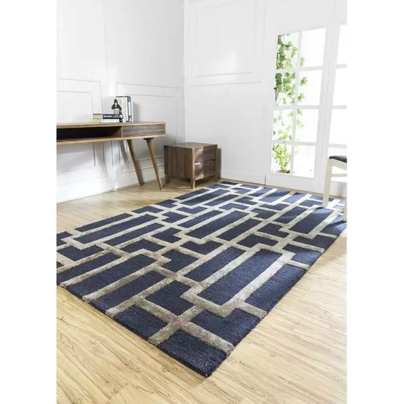 Unique Rugs Hand Tufted Handmade Area Rug Black Gold Blue Gold 100% Woolen Carpet For Living Room 4X6FT Diwali Home Décor