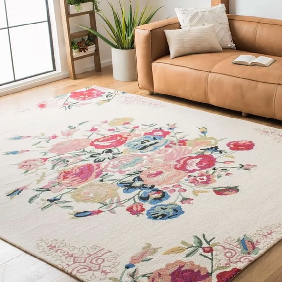 Unique Rugs Hand Tufted Pink Floral Design Carpet Customized Area Rug For Diwali Home Decore 3X5FT