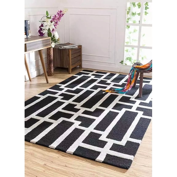 Unique Rugs Handmade Hand Tufted Area Rug Black Gold Blue Gold 100% Woolen Carpet For Living Room 3X5FT Diwali Home Décor
