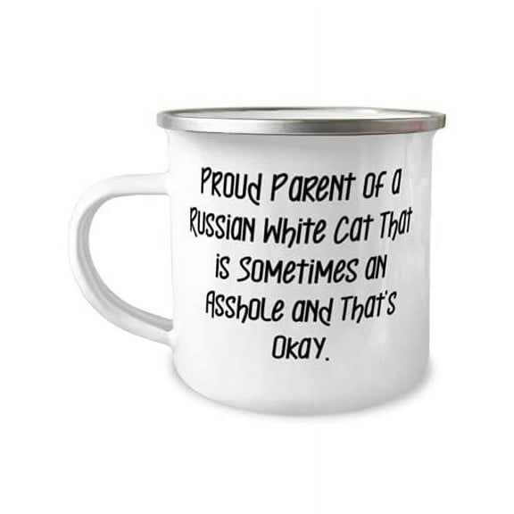 Unique Russian White Cat 12oz Camper Mug, Proud Parent of a Russian White Cat That is, Present For Cat Lovers, Love Gifts From Friends