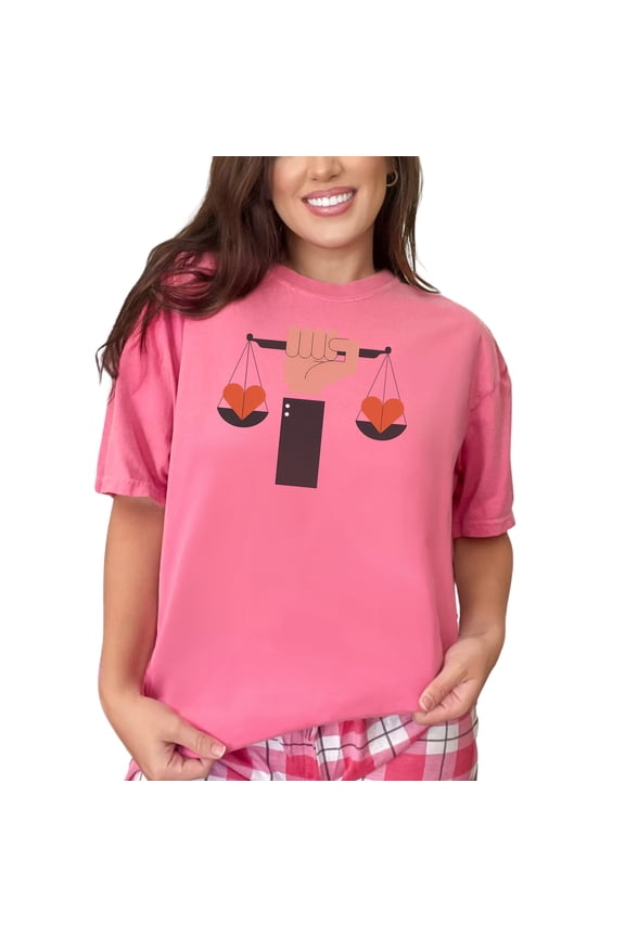 Unique Scales of Justice T Shirt, Heart Balance Scale Tee, Lawyer Gift Shirt, Judge Jurisprudence Apparel, Legal Profession Top, Law Student, Crunchberry Comfort Colors T-Shirt, Medium