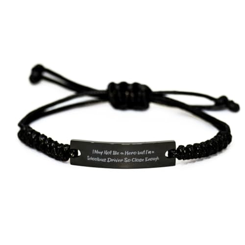 Unique Schoolbus driver Gifts, I May Not Be a Hero but I, Epic Birthday Black Rope Bracelet Gifts For Coworkers From Team Leader, School bus, Ideas, Appreciation, Thank you