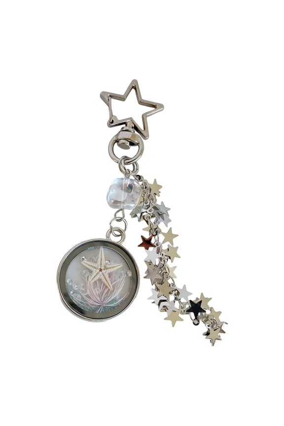 Unique Sea Themed Key Holder Combining Handmade Glass Pendant and Real Marine Accents for Individualized Fashion