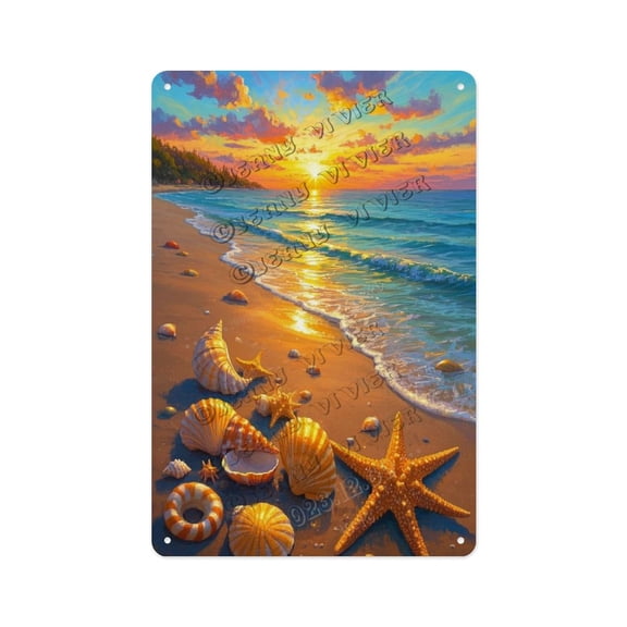 Unique Seashell Metal Tin Sign 8x12 Inch Nature-Inspired Aluminum Wall Sign for Ocean-Themed Office, Bedroom, or Meditation Space