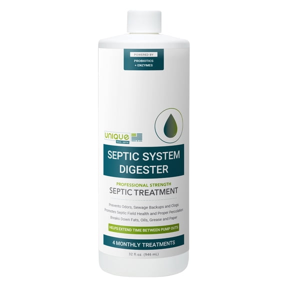 Unique Septic System Digester Enzyme Septic Treatment Liquid, 4 Monthly Treatments, (32 oz)