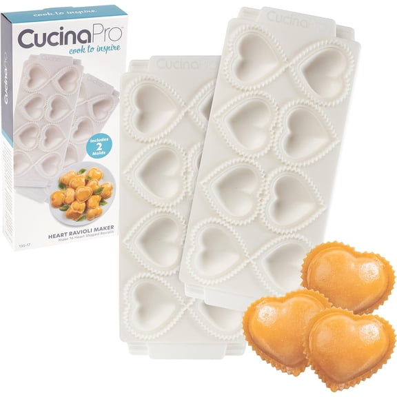 Mini Heart Ravioli Molds (2 Pack)- Homemade Filled Pasta Maker- 2 pc Tray & Press makes 8 Stuffed Raviolis, Easy to Use & Clean- Add Love to your Italian Dinner