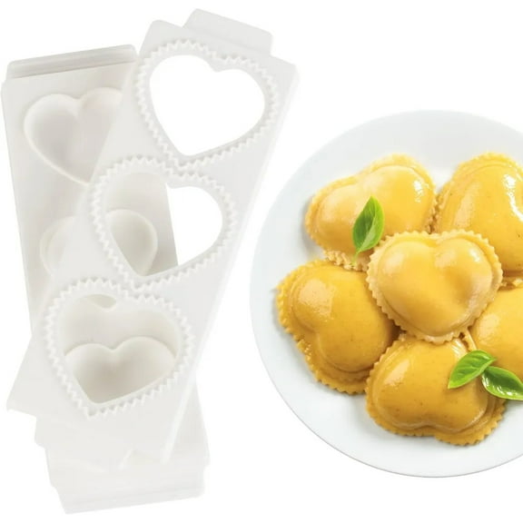 Jumbo 3" Heart Ravioli Molds for Valentine's Day- Homemade Filled Pasta Maker- 2 pc Tray & Press makes 3 Large Stuffed Raviolis, Easy to Use & Clean- Add Love to Italian Dinner, Galentine Fun or Gift