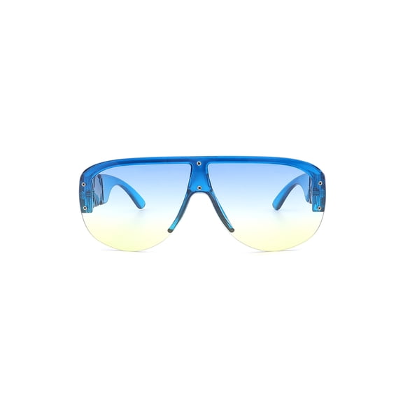 Unique Shield Sunglasses, Transparent Blue Frame with Blue-Yellow Gradient Lenses