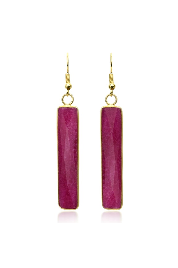 Unique Simulated Ruby Rectangular Bars on Gold-Plated Over Brass Earrings