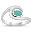 thumbnail image 1 of Unique Simulated Turquoise Wave Ring 925 Sterling Silver Beach Band Blue CZ Female Size 9, 1 of 4