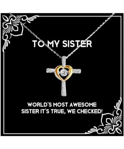 Unique Sister Gifts, World's Most Awesome Sister It's,!, Perfect Cross Dancing Necklace For Little Sister, Jewelry From Sister, Fun gifts for sister gag gifts, Funny gifts, Humorous gifts, Etc, Gifts