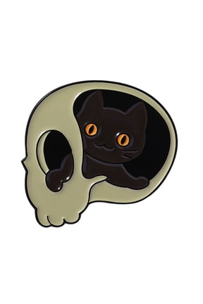 Unique Skeleton Cats Theme Metal Pin Creative Gift Mysterious Black Cats Jewelry For Gothic Culture Lovers