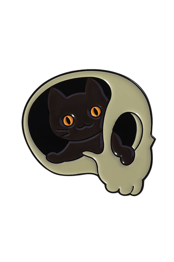 Unique Skeleton Cats Theme Metal Pin Creative Gift Mysterious Black Cats Jewelry For Gothic Culture Lovers