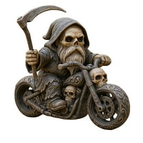 Unique Skeleton Gnome Motorcycle Rider Ornament, Mysterious Spectral Design With Intricate Crafting, Versatile Decor For Home Office Living Room Man Cave