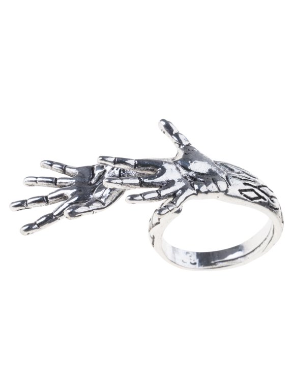 Unique Skeleton Two Hands Rings Edgy Gothic Jewelry For Everyday Wear Practical Alloy Metal Comfort Fit Accessory