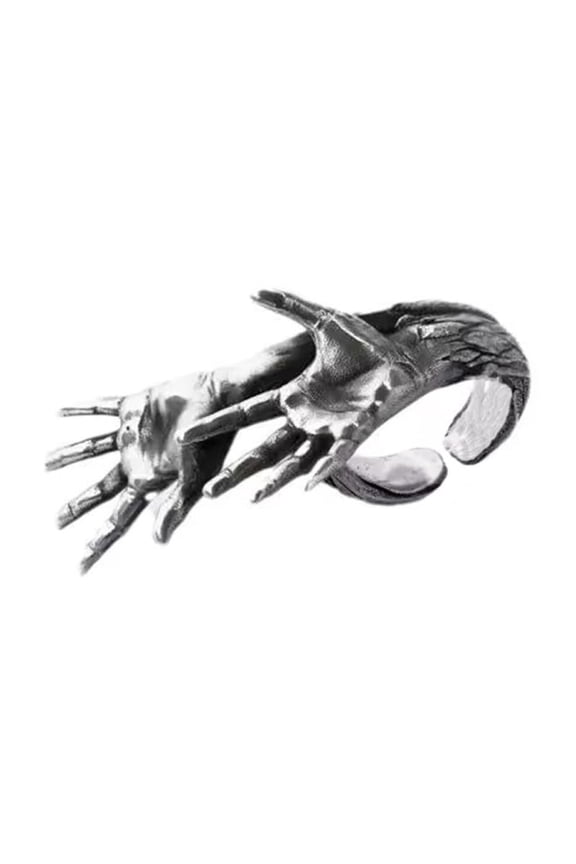 Unique Skeleton Two Hands Rings Edgy Gothic Jewelry For Everyday Wear Practical Alloy Metal Comfort Fit Accessory