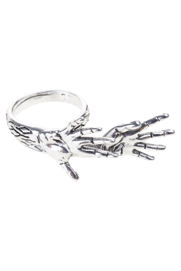Unique Skeleton Two Hands Rings Edgy Gothic Jewelry For Everyday Wear Practical Alloy Metal Comfort Fit Accessory