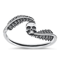 Unique Skull & Feather Ring .925 Oxidized Sterling Silver Band Jewelry Female Male Unisex Size 4