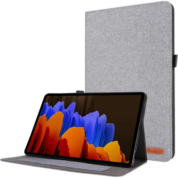 Unique Slim Denim Fabric Print TPU Tablet Case with Holder Card Slots for Samsung Galaxy S5e S6 S7 S8 Ultra Plus FE Lite Comfortable Durable Shell(Grey,S6 Lite 2020 10.4 P610)