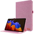 thumbnail image 1 of Unique Slim Denim Fabric Print TPU Tablet Case with Holder Card Slots for Samsung Galaxy S5e S6 S7 S8 Ultra Plus FE Lite Comfortable Durable Shell(Pink,S8 Plus 2022 12.4 X800), 1 of 8