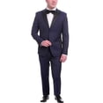 thumbnail image 1 of Unique Slim Fit Midnight Blue Subtle Sheen Wool Tuxedo Suit Satin Peak Lapels, 1 of 5