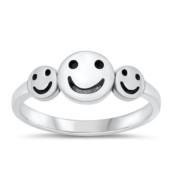 Unique Smiley Face Ring .925 Sterling Silver Happy Band Jewelry Female Male Unisex Size 4