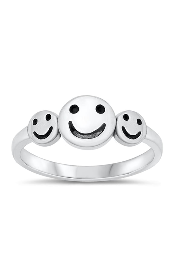 Unique Smiley Face Ring .925 Sterling Silver Happy Band Jewelry Female Male Unisex Size 4