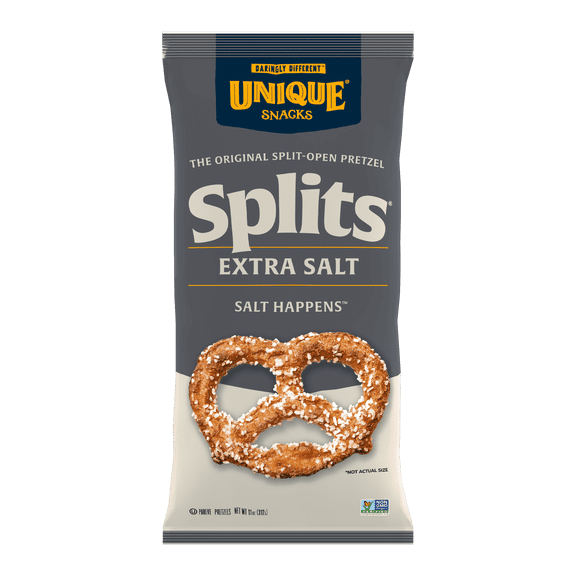 Unique Snacks Extra Salt Pretzel Splits, Homestyle Baked, 6-Pack, 11 oz Bags