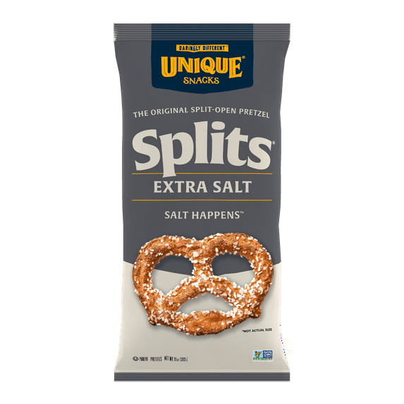 Unique Snacks - Unique Pretzels Extra Salt Pretzel Splits, Delicious Homestyle Baked, Certified OU Kosher and Non-GMO, No Artificial Flavors, 11 Ounce Bags, 66 Ounces Total (6 Count)