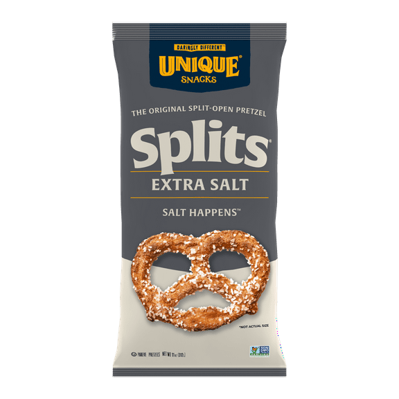 Unique Snacks - Unique Pretzels Extra Salt Pretzel Splits, Delicious Homestyle Baked, Certified OU Kosher and Non-GMO, No Artificial Flavors, 11 Ounce Bags, 66 Ounces Total (6 Count)