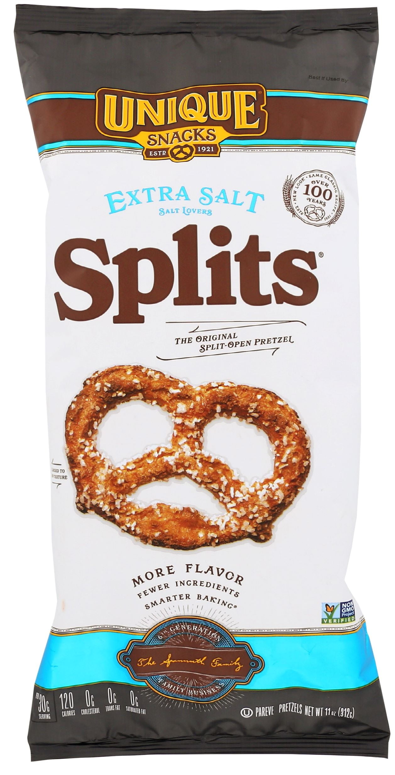 Unique Snacks Unique Pretzels Homestyle Baked Splits Pretzels, Salted, Extra Salt, 11 Ounce