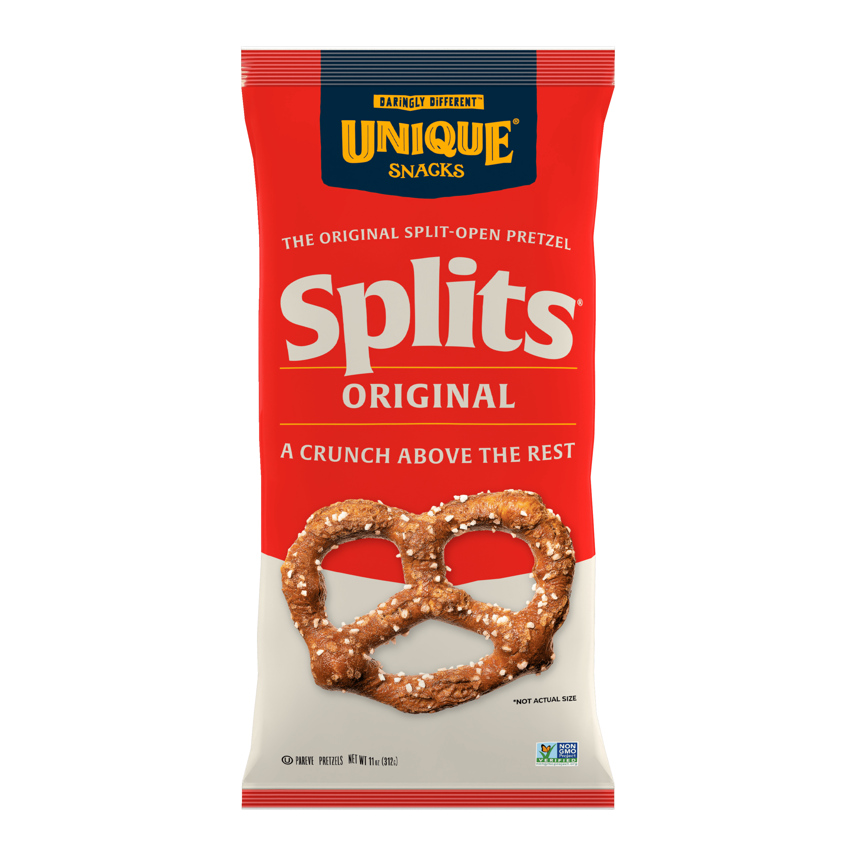 Unique Snacks Original Splits Pretzels, Original Flavor, OU Kosher, Vegan, 11 Ounce Bags, Pack of 6