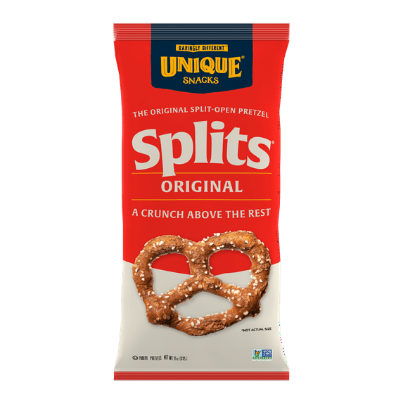 Unique Snacks Original Splits Pretzels, Delicious, Vegan, OU Kosher, 11 Ounce Bags, (Pack of 6)