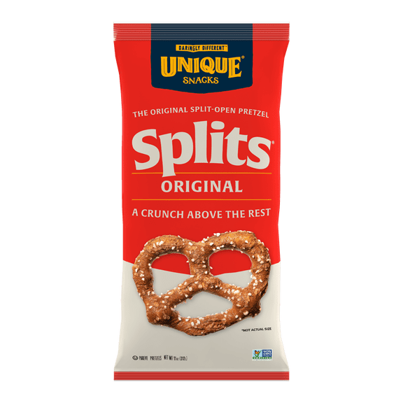 Unique Snacks Original Splits Pretzels, Original Flavor, OU Kosher, Vegan, 11 Ounce Bags, Pack of 6
