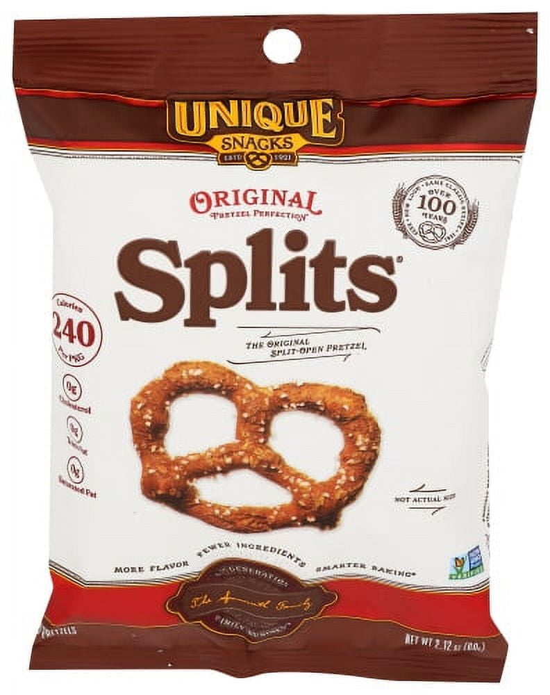 Unique Snacks - Unique Pretzels Original Splits Pretzels, Home-Style Baked, 2.1 Ounce Bags, (Pack of 24)