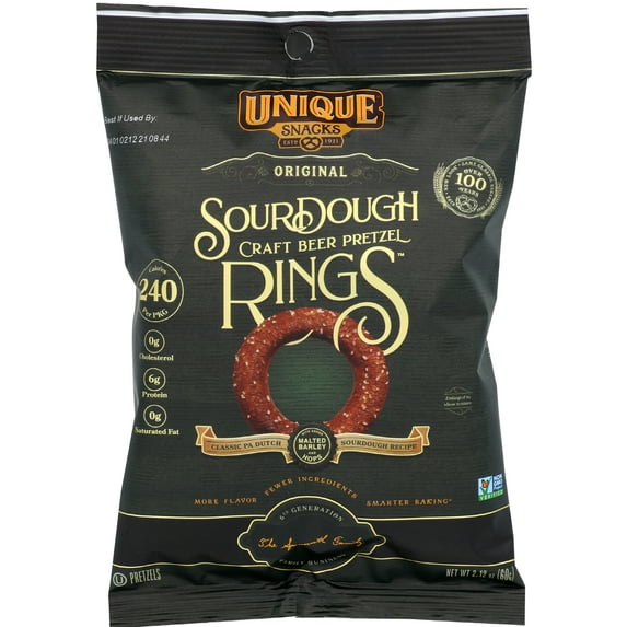 Unique Snacks - Unique Pretzels Sourdough Craft Beer Pretzel Rings, 2.12 Ounce Bags, 50.88 Ounce Total (Pack of 24)