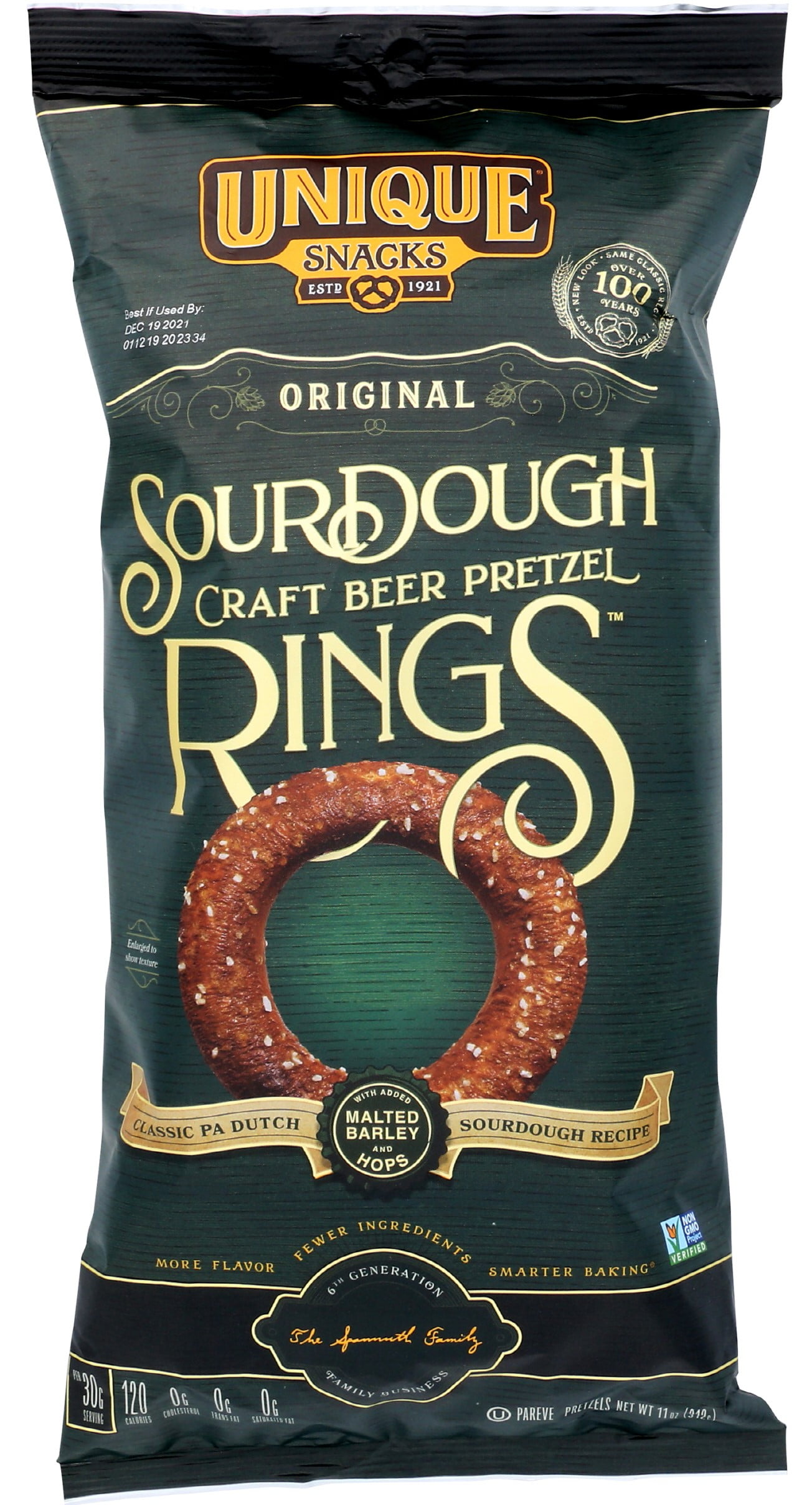 Unique Snacks - Unique Pretzels Sourdough Craft Beer Pretzel Rings, Original, 11 Ounce Bags, 132 Ounces Total (Pack of 12)