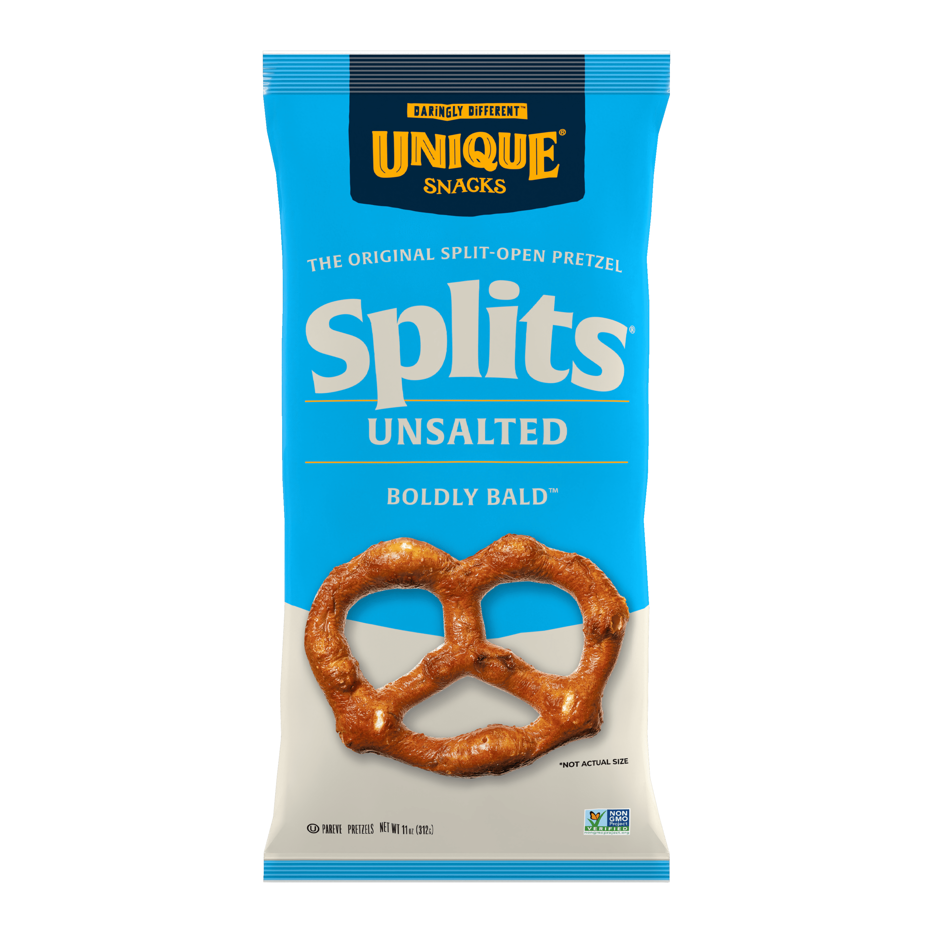 Unique Snacks Healthy Crunch Kosher Unsalted Baked Pretzel Splits, 11 Ounce Bags, 33 Ounces Total (Pack of 3)