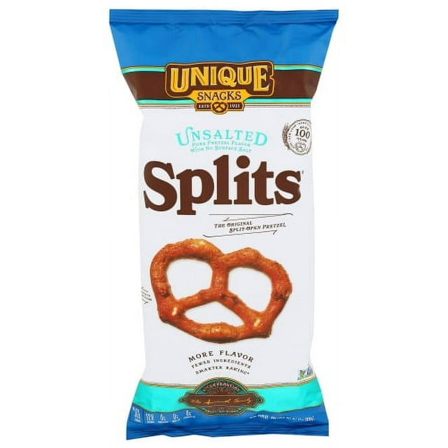 Unique Snacks - Unique Pretzels Unsalted Splits Pretzels, Homestyle Baked, 11 Ounce Bags, 132 Ounces Total (Pack of 12)