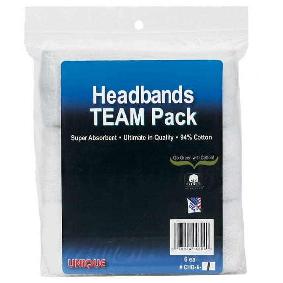 Unique Sports Headbands Team Pack of 6 (White)