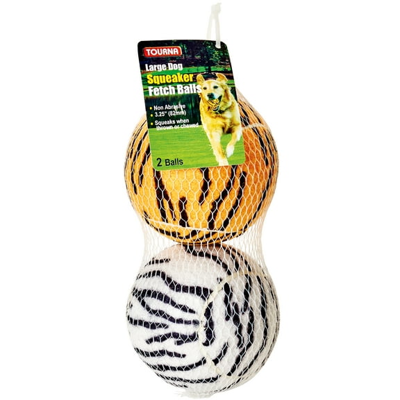 Unique Sports Large Dog Animal Print Large Tennis Fetch Balls, Squeaker Ball Dog Toy 2 Pack