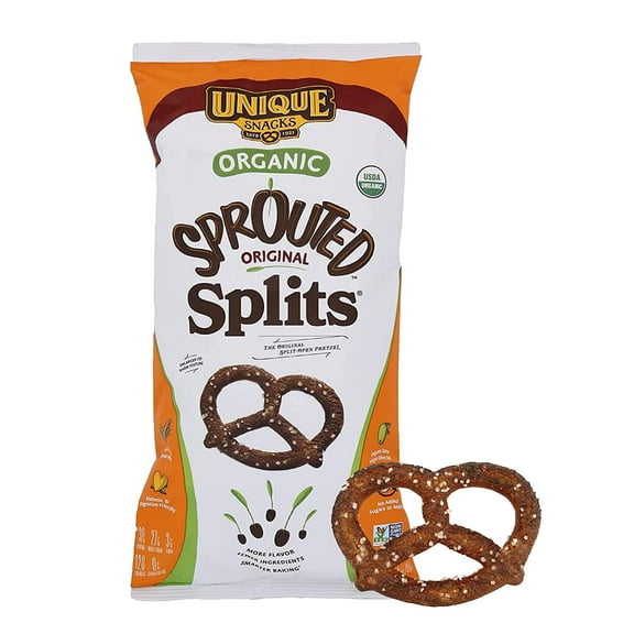 Unique Sprouted Whole Grain Wheat Pretzel Splits Original -- 8 oz Pack of 4