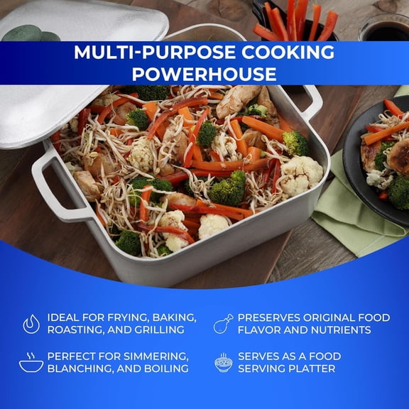 Unique Square (9 Quart - 24 Cups), Stainless Aluminum Pot, Oven Safe, Even Heat Distribution and Fast Cooking Dutch Oven Pot with Lid, Ideal for Rice, French Fries, and More