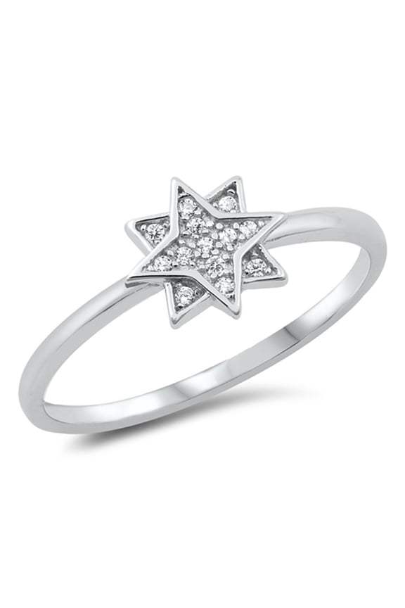 Unique Star Ring Clear CZ Wholesale .925 Sterling Silver Band White Jewelry Female Size 6