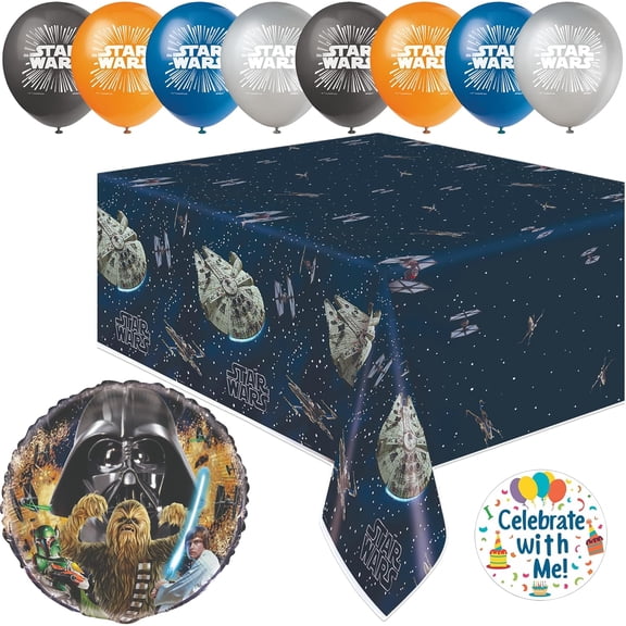 Unique Star Wars Party Decorations | Decor Trio Plus | Officially Licensed | Plastic Table Cover, Banner & Balloons | Galaxy Birthday Dcor For Photo Backdrops, Entryways, Dessert Tables, Fan Events