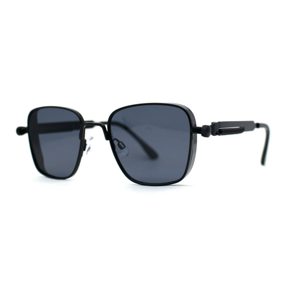Unique Steam Punk Bolt and Spring Rectangle Metal Rim Sunglasses Black Smoke