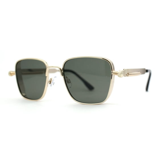 Unique Steam Punk Bolt and Spring Rectangle Metal Rim Sunglasses Gold Green