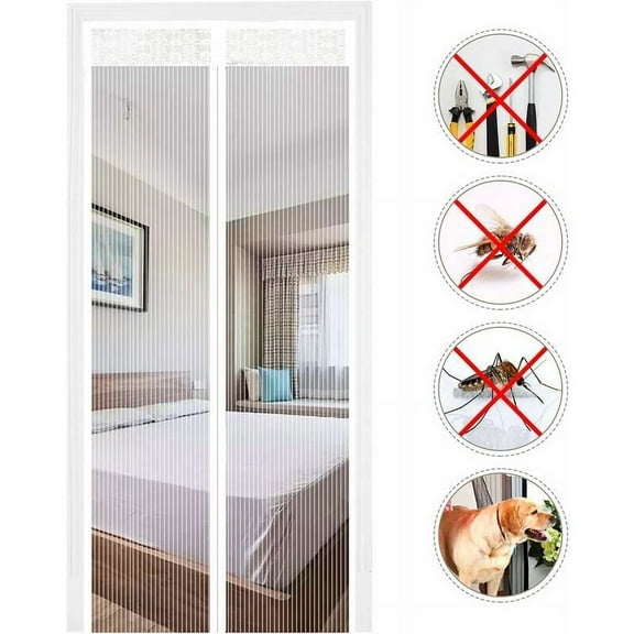 Unique Storage Hook Magnetic Screen Door, Heavy Duty Mesh Screen for Sliding Glass Doors, Portable Washable and Pet Friendly, Easy Installation (32"x80")