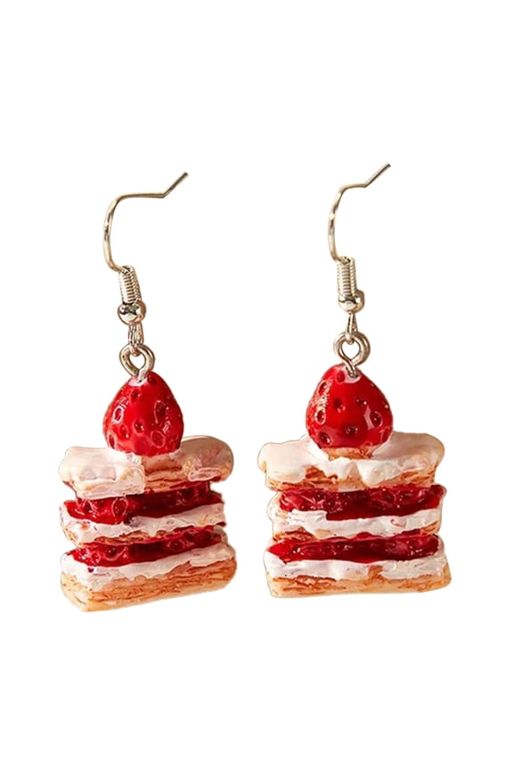 Unique Strawberry Cake Earrings Stylish Drop Earring Accessory Elegant Earwear Ornament Handmade Jewelry Gift