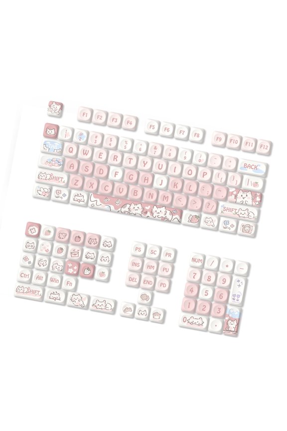 Unique Strawberry Kitten Keycaps Set For 132Keys Cartoon Keycap for Personalizing Mechanical Keyboards
